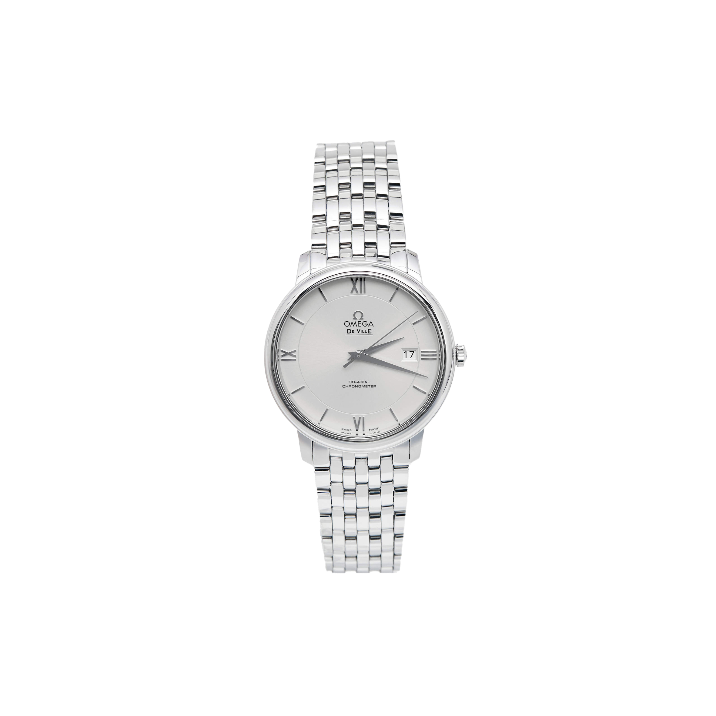 OMEGA SILVER STAINLESS STEEL DE VILLE PRESTIGE 45MM WATCH 424.10.40.20.02.003